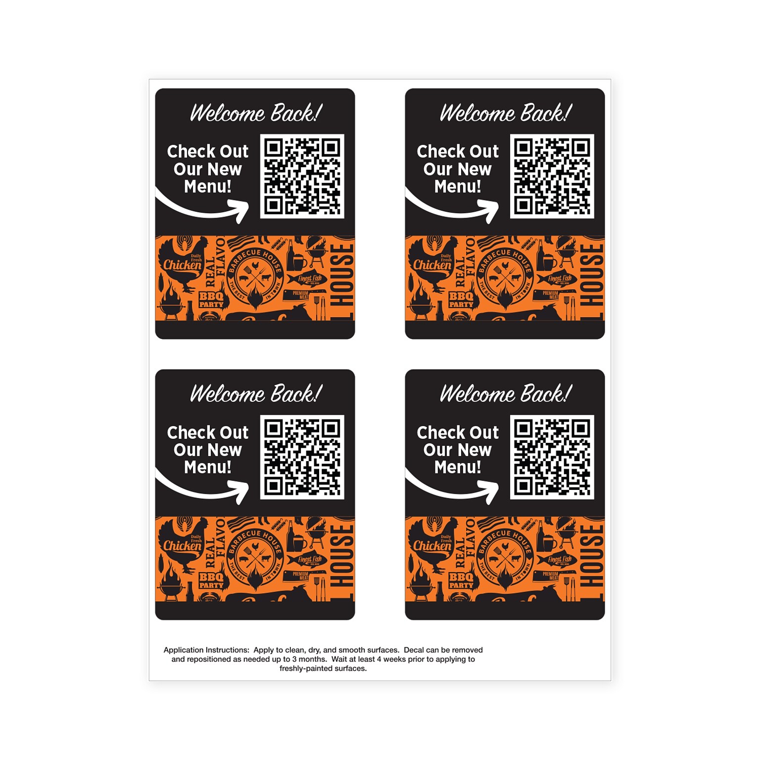 Custom Full Color Repositional Rectangle Wall & Counter Decals, 4 mil. Vinyl, Set of 4, Sheet Size- 9-1/4 x 12
