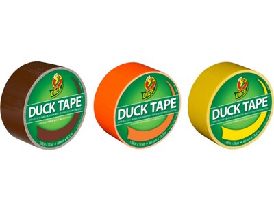 Duck Heavy Duty Duct Tapes, 1.88 x 20 Yds./1.88 x 15 Yds., Brown/Neon Orange/Yellow, 3 Rolls/Pack