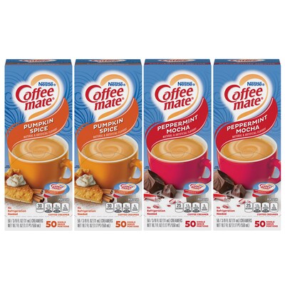 Coffee mate Creamer Seasonal Pack, Pumpkin, Peppermint Mocha, 50 Count/Pack, 4/Pack (700-00095)