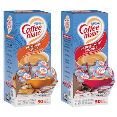 Coffee mate Creamer Seasonal Pack, Pumpkin, Peppermint Mocha, 50 Count/Pack, 4/Pack (700-00095)