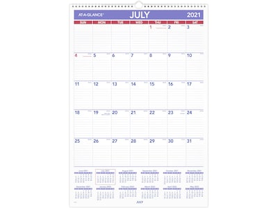2021-2022 AT-A-GLANCE 22.75 x 15.5 Academic Wall Calendar, White/Purple/Red (AY3-28-22)