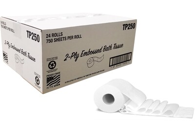 Von Drehle Professional 2-Ply Standard Toilet Paper, White, 750 Sheets/Roll, 24 Rolls/Case (TP250)