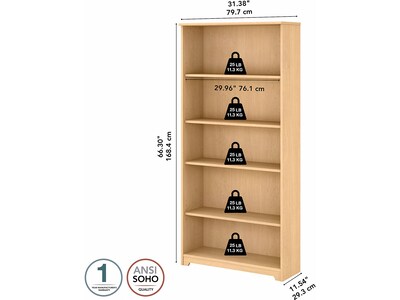 Bush Furniture Cabot 5 Shelf 66"H Bookcase, Natural Maple (WC31666)