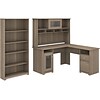Bush Furniture Cabot 60W L-Shaped Desk with Hutch and 5-Shelf Bookcase, Ash Gray (CAB011AG)