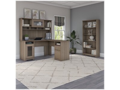 Bush Furniture Cabot 60"W L-Shaped Desk with Hutch and 5-Shelf Bookcase, Ash Gray (CAB011AG)