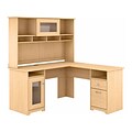 Bush Furniture Cabot 60 L-Shaped Desk with Hutch, Natural Maple (CAB001AC)