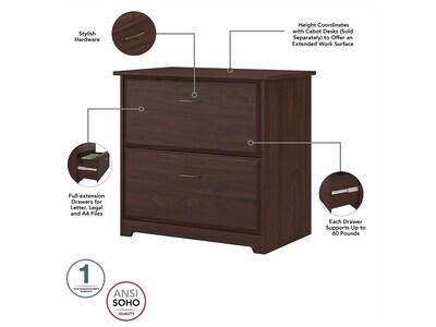 Bush Furniture Cabot 31"W 2-Drawer Lateral File Cabinet, Letter/Legal, Modern Walnut (WC31080)