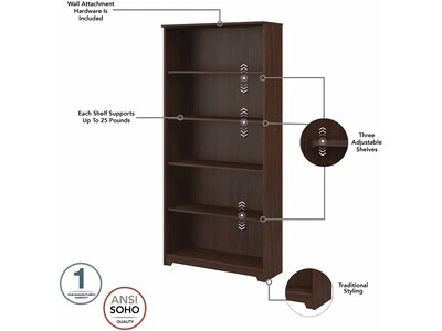 Bush Furniture Cabot 5 Shelf 66"H Bookcase, Modern Walnut (WC31066)