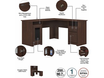 Bush Furniture Cabot 60" L-Shaped Desk with Hutch and 5-Shelf Bookcase, Modern Walnut (CAB011MW)