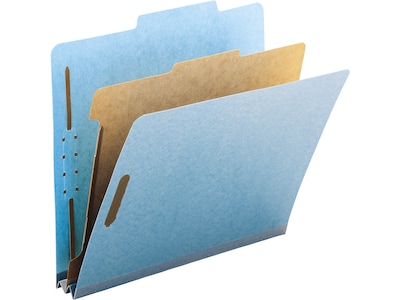 Smead 100% Recycled Pressboard Classification Folder, 1 Divider, 2 Expansion, Letter, Blue, 10/Box