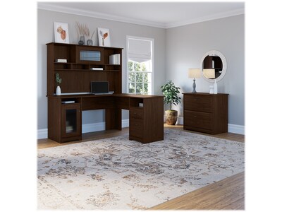 Bush Furniture Cabot 60" L-Shaped Desk with Hutch and Lateral File Cabinet, Modern Walnut (CAB005MW)