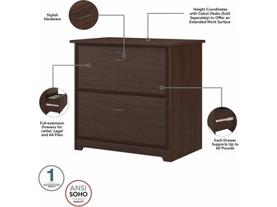 Bush Furniture Cabot 60" L-Shaped Desk with Hutch and Lateral File Cabinet, Modern Walnut (CAB005MW)