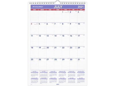 2021-2022 AT-A-GLANCE Academic 17 x 12 Academic Wall Calendar, White (PMA2-28-22)