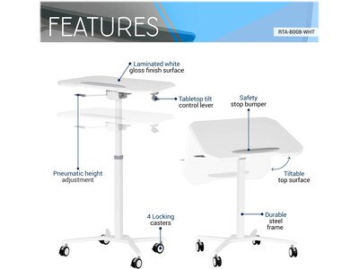 Techni Mobili Mixed Materials Mobile Presentation Cart with Lockable Wheels, White (RTA-B008-WHT)