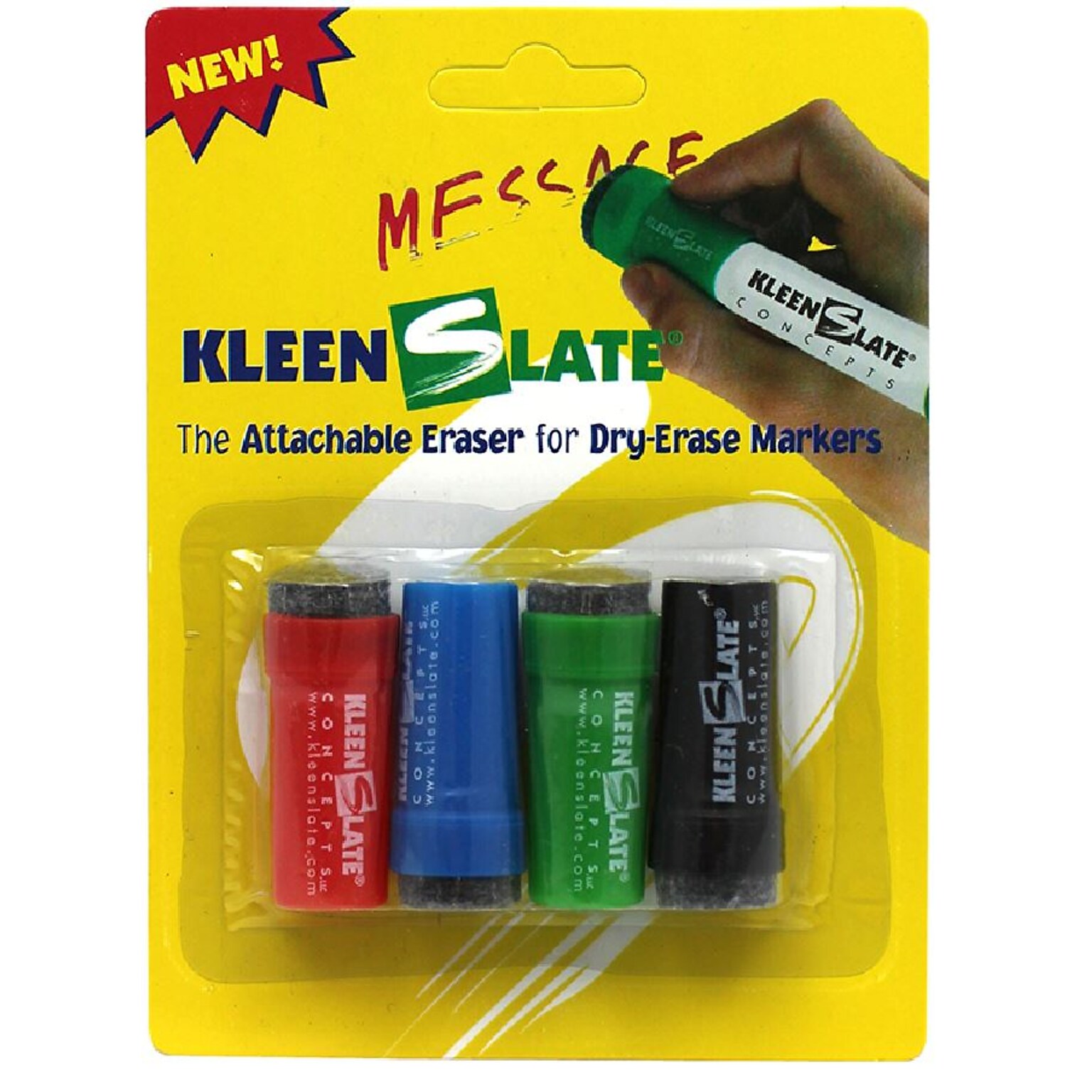 KleenSlate Erasers for Dry Erase Markers, Assorted Colors, 4 Erasers/Pack, 6 Packs/Bundle (KLS0432)