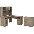 Bush Furniture Cabot 60 L-Shaped Desk with Hutch and Lateral File Cabinet, Ash Gray (CAB005AG)