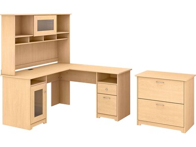Bush Furniture Cabot 60 L-Shaped Desk with Hutch and Lateral File Cabinet, Natural Maple (CAB005AC)