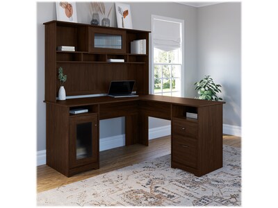 Bush Furniture Cabot 60" L-Shaped Computer Desk with Hutch, Modern Walnut (CAB001MW)