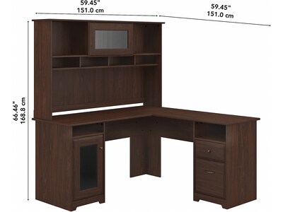 Bush Furniture Cabot 60" L-Shaped Computer Desk with Hutch, Modern Walnut (CAB001MW)