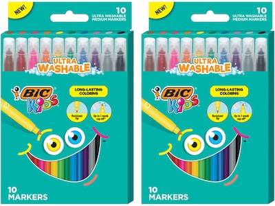 BIC Kids Ultra Washable Markers, Medium Point, Assorted Colors, 20/Pack (BKCM20-AST)