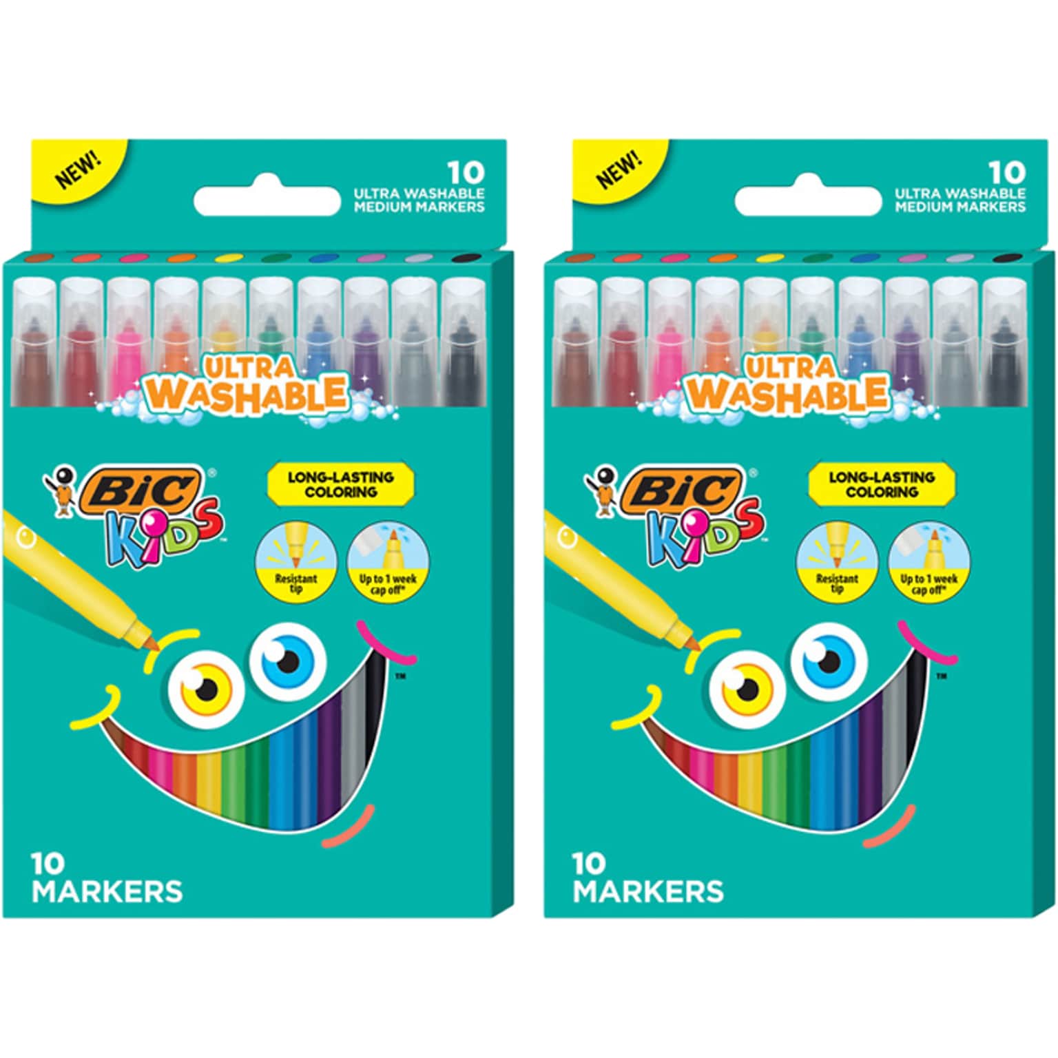BIC Kids Ultra Washable Markers, Medium Point, Assorted Colors, 20/Pack (BKCM20-AST)