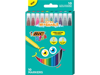 BIC Kids Ultra Washable Markers, Medium Point, Assorted Colors, 20/Pack (BKCM20-AST)