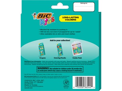BIC Kids Ultra Washable Markers, Jumbo Chisel Point, Assorted Colors, 10 Markers/Box (BKCMJ10-AST)