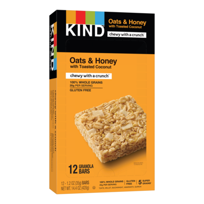 KIND Gluten Free Healthy Grains Oats & Honey Toasted Coconut Nut Bars, 1.2 oz, 12/Box (PHW18080)