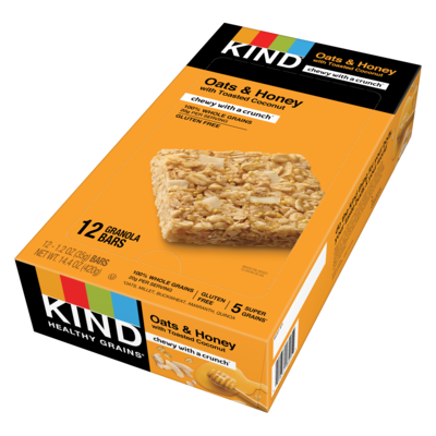 KIND Gluten Free Healthy Grains Oats & Honey Toasted Coconut Nut Bars, 1.2 oz, 12/Box (PHW18080)