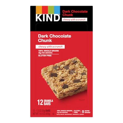 KIND Healthy Grains Gluten Free Dark Chocolate Chunk Nut Bar, 12 Bars/Box (PHW18082)