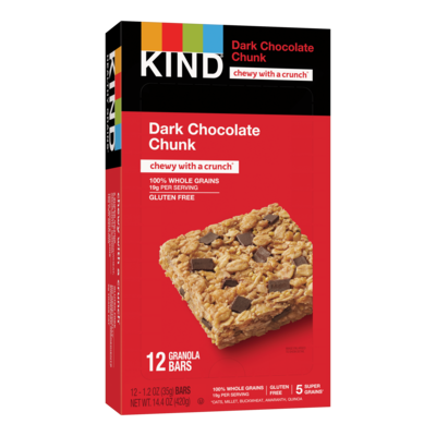 KIND Healthy Grains Gluten Free Dark Chocolate Chunk Nut Bar, 12 Bars/Box (PHW18082)