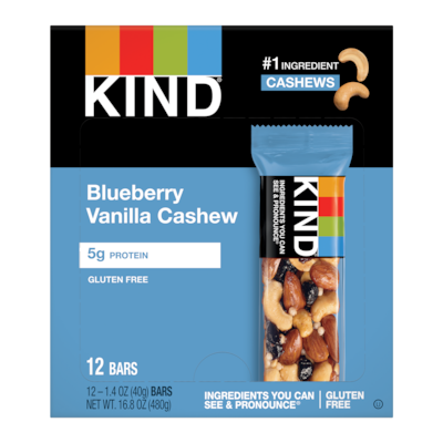 KIND Gluten Free Blueberry Vanilla & Cashew Nut Bar, 12 Bars/Box (PHW18039)