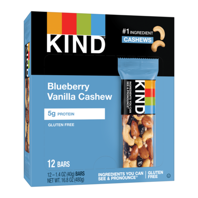 KIND Gluten Free Blueberry Vanilla & Cashew Nut Bar, 12 Bars/Box (PHW18039)