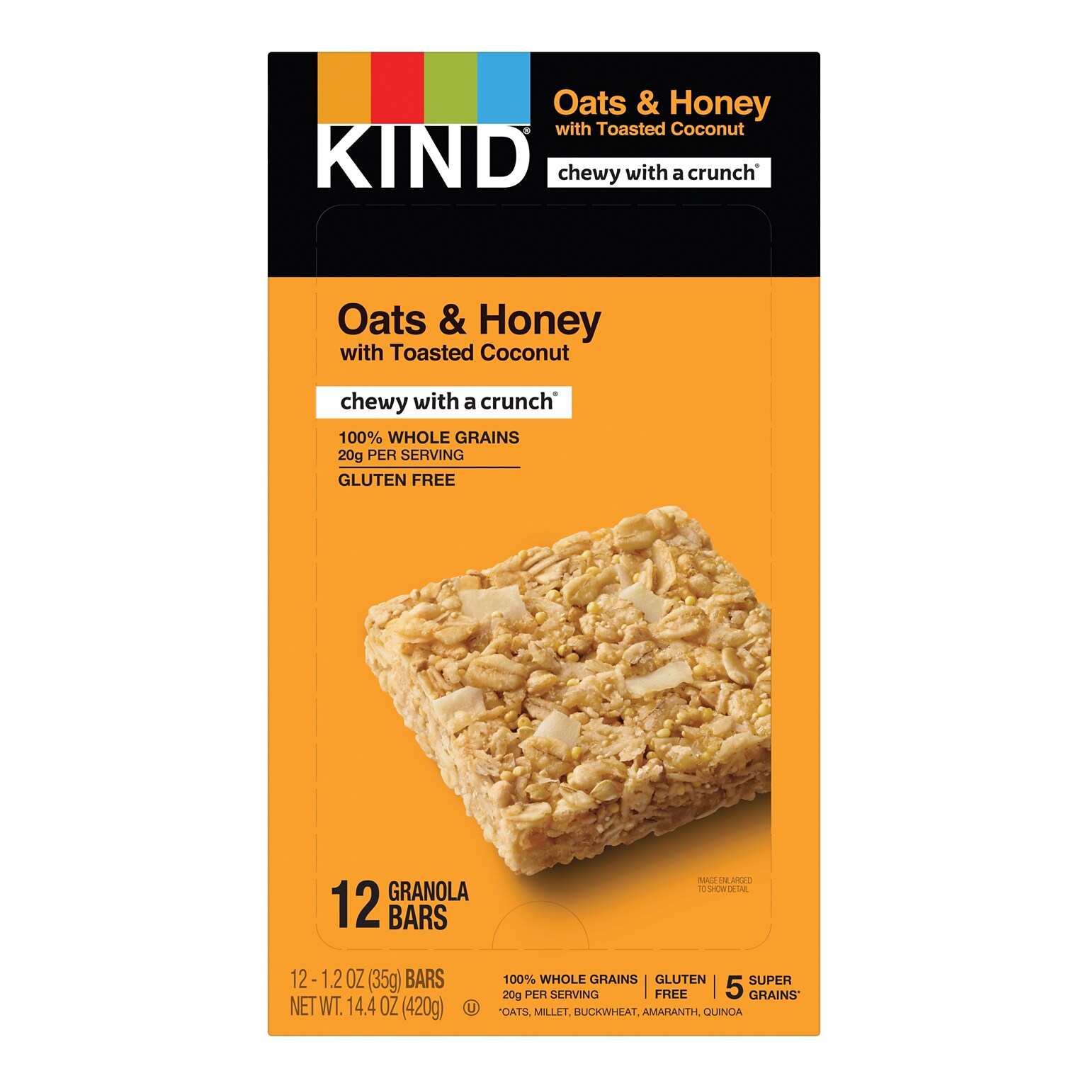 KIND Gluten Free Healthy Grains Oats & Honey Toasted Coconut Nut Bars, 1.2 oz, 12/Box (PHW18080)