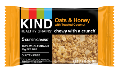 KIND Gluten Free Healthy Grains Oats & Honey Toasted Coconut Nut Bars, 1.2 oz, 12/Box (PHW18080)