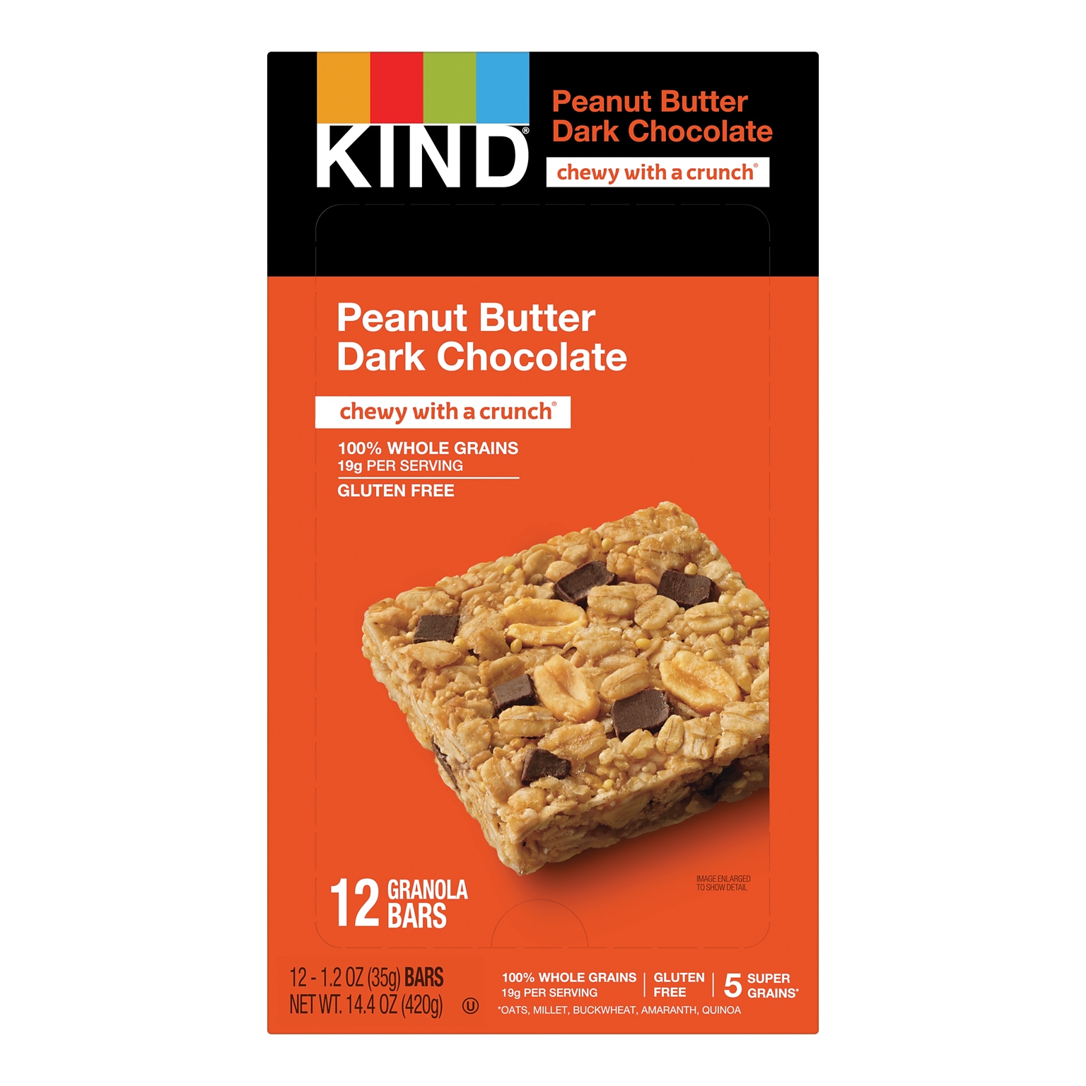 KIND Healthy Grains Gluten Free Peanut Butter Dark Chocolate Nut Bar, 12 Bars/Box (PHW18083)
