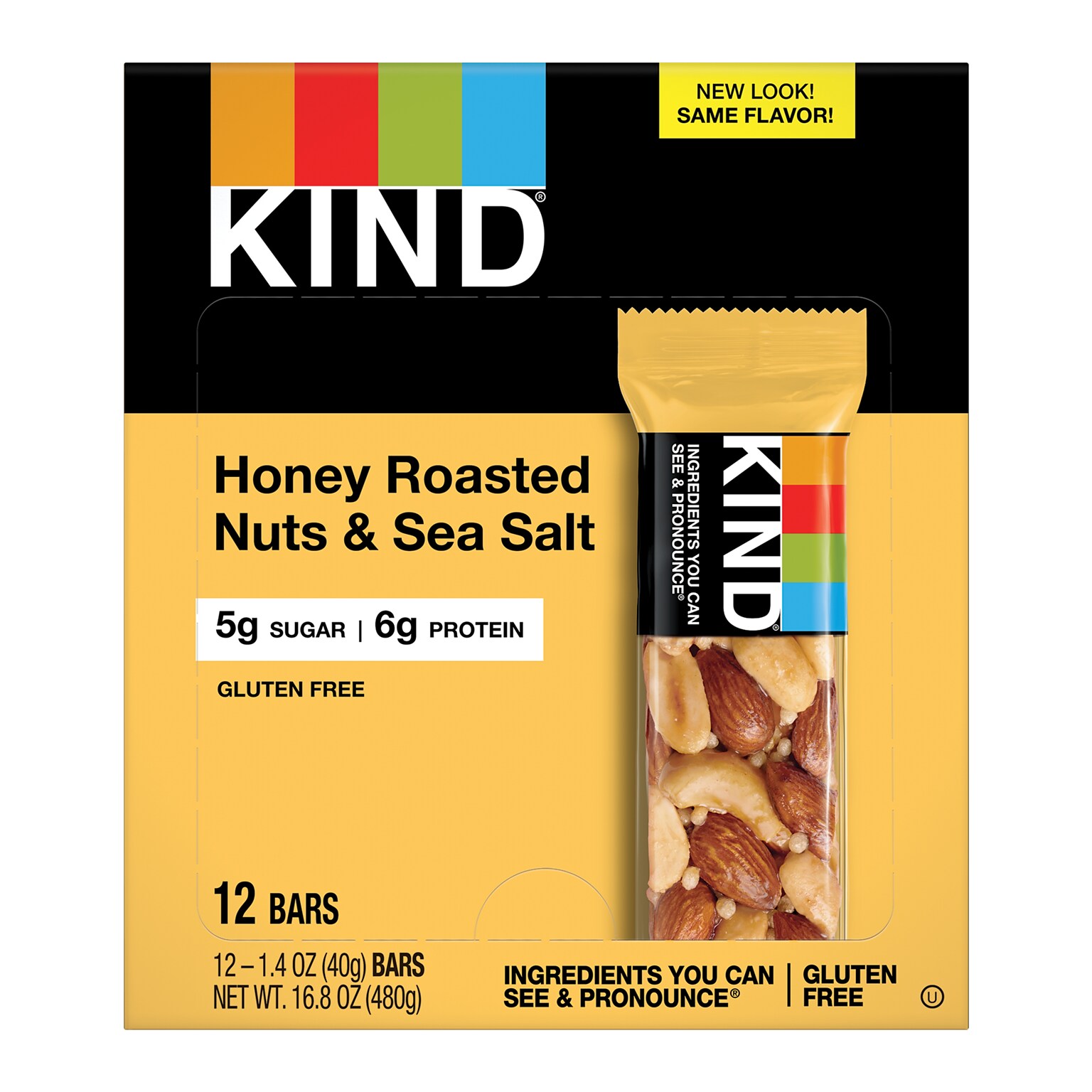 KIND Gluten Free Honey Roasted Nuts & Sea Salt Nut Bars, 1.4 oz, 12 Bars/Box (PHW19990)