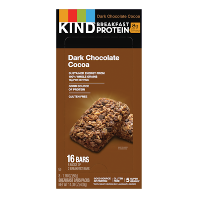 KIND Breakfast Protein Bar, Dark Chocolate Cocoa, 1.76 Oz., 8/Box (PHW25954)
