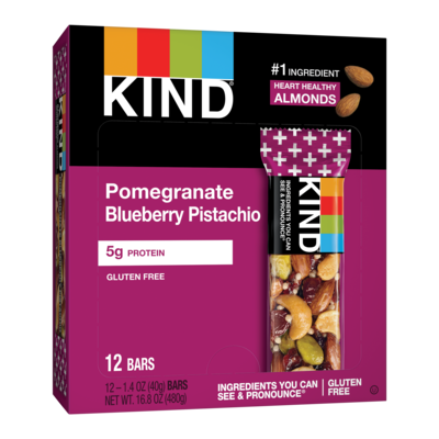KIND Plus Nutrition Boost Bars, Pomegranate Blueberry Pistachio plus Antioxidants, Snack Bar, 1.4 oz (17221)