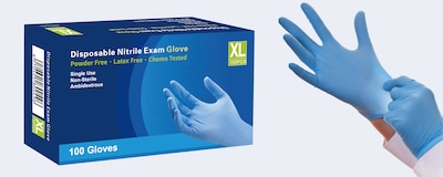 Powder Free Nitrile Exam Gloves, Extra Large, 100/Box (NM3514)