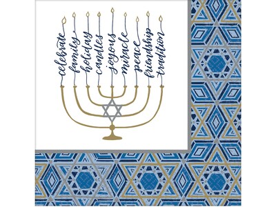 Amscan Festival of Lights Hanukkah Napkin, Multicolor 36/Set, 2/Pack (822623)