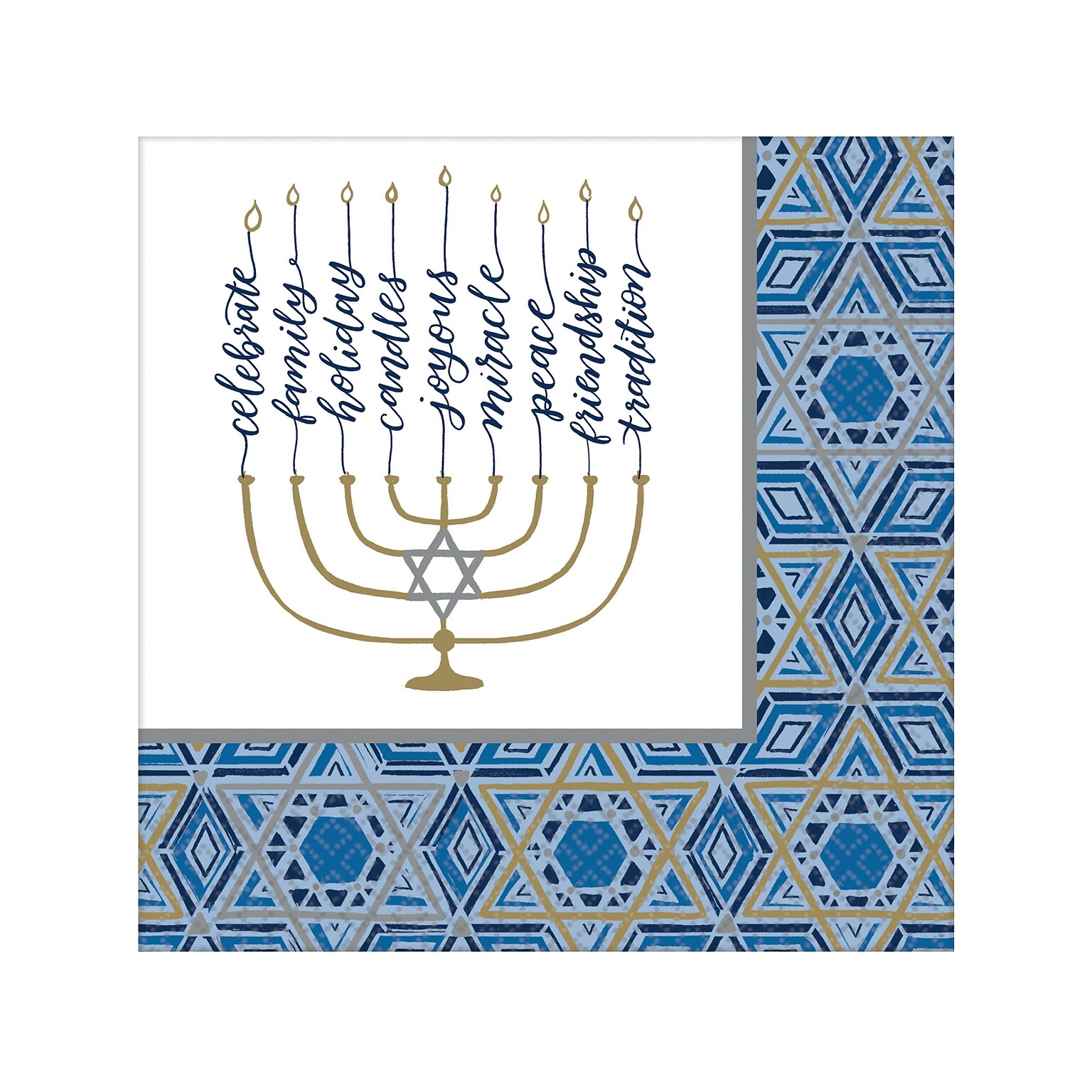 Amscan Festival of Lights Hanukkah Napkin, Multicolor 36/Set, 2/Pack (822623)