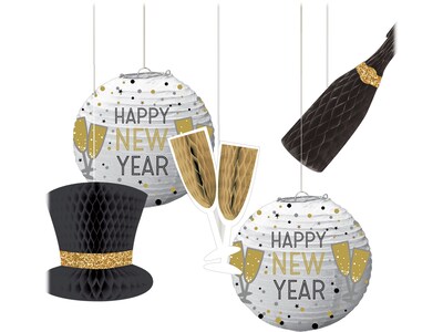 Amscan New Years Hanging Bouquet Kit, Black/Silver/Gold, 5/Set, 2/Pack (242490)