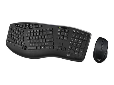 Adesso Tru-Form Media Wireless Ergonomic Keyboard and Optical Mouse Combo, Black (WKB-1600CB)