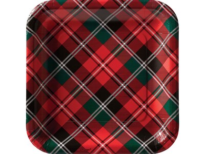 Amscan Holiday Plaid Christmas Plate, Red/Green/Black, 40/Set, 2/Pack (752471)