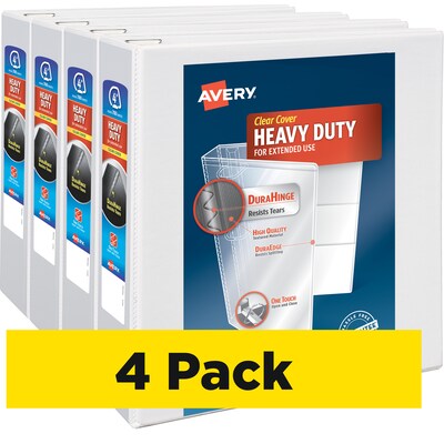 Avery Heavy Duty 4" 3-Ring View BinderH, White, 4/Pack (79104CT)