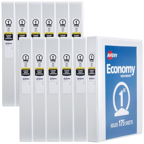 Avery Economy 1 3-Ring View Binders, White, 12/Pack (05711-CT)