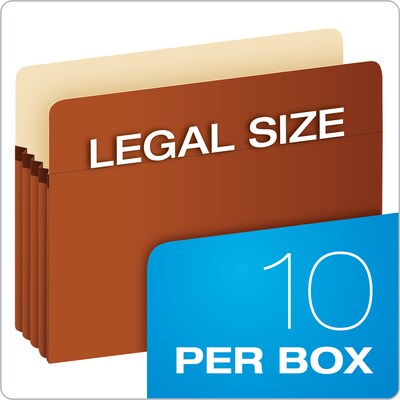 Pendaflex Smart Shield Reinforced File Pocket, 3 1/2" Expansion, Legal Size, Redrope, 10/Box (1526EAM)