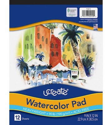 Pacon ucreate Watercolor Pad, 9W x 12H, 12 Sheets/Pad (P4910)