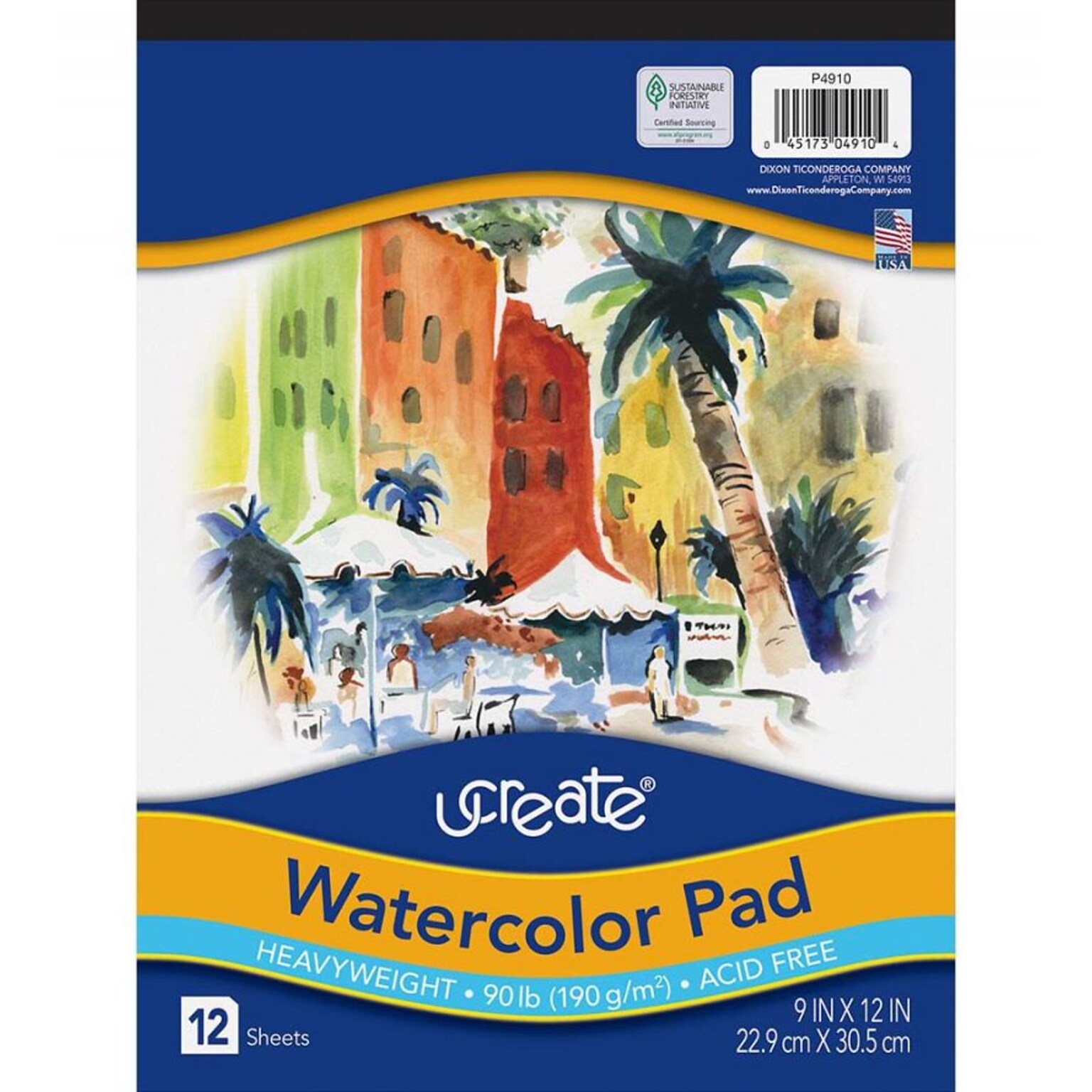 Pacon ucreate Watercolor Pad, 9W x 12H, 12 Sheets/Pad (P4910)